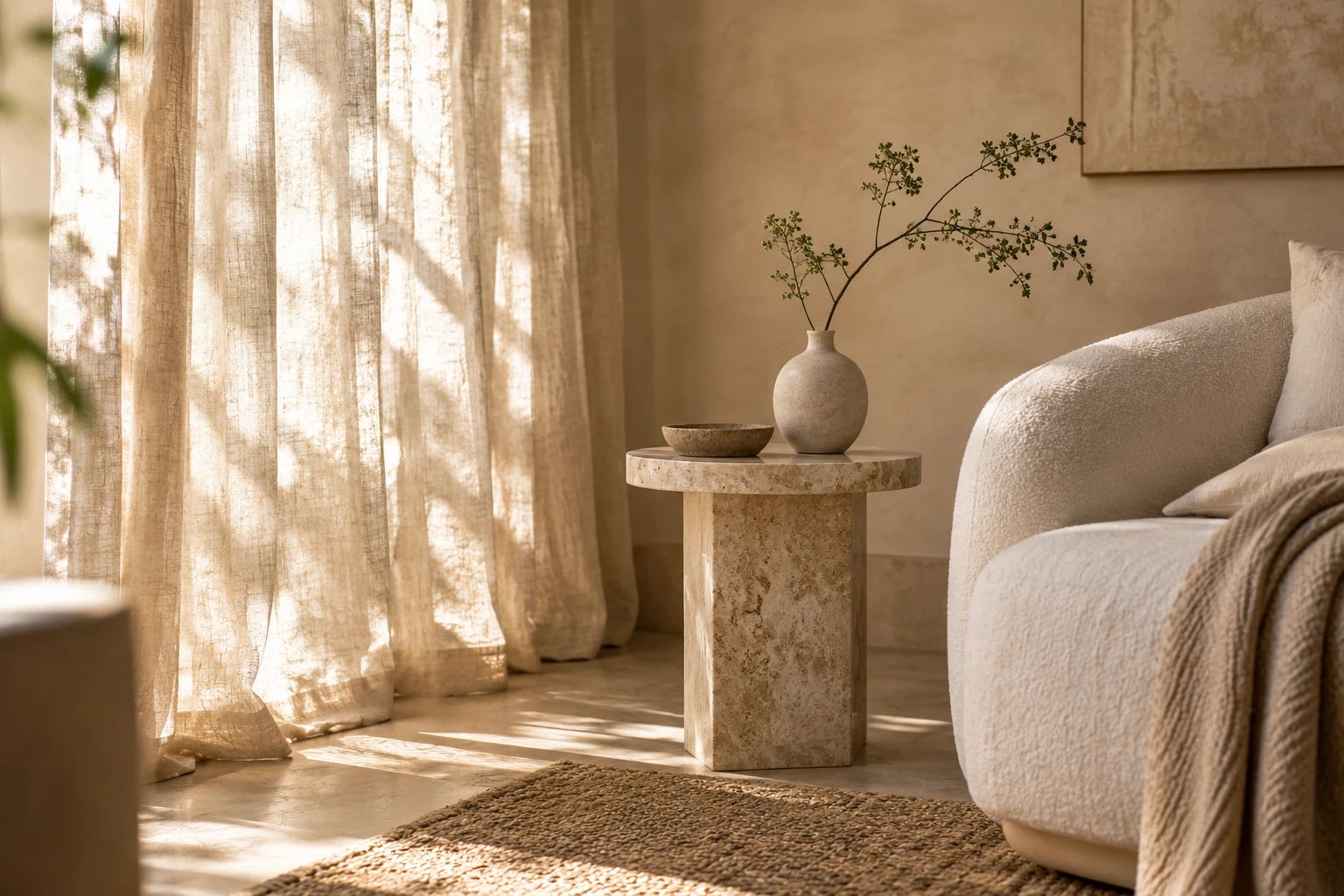 Een sfeervol interieur in warme beige tinten